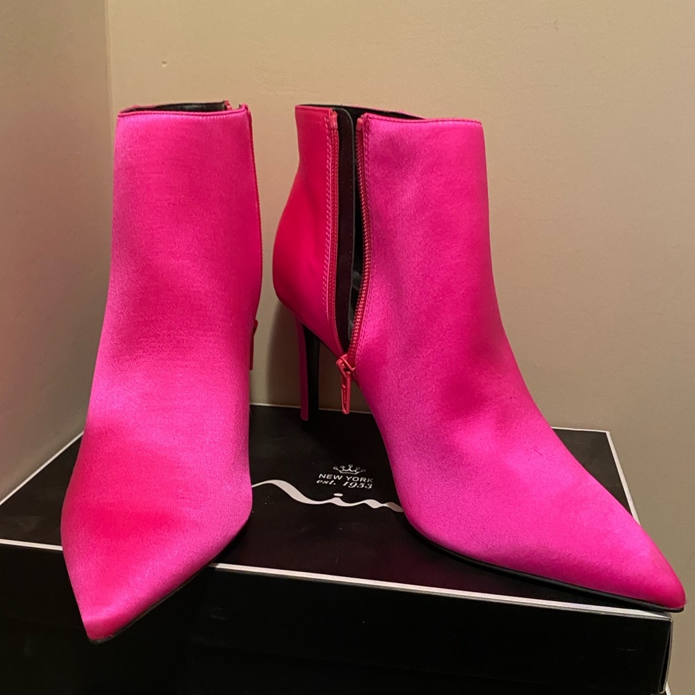Pink satin booties
